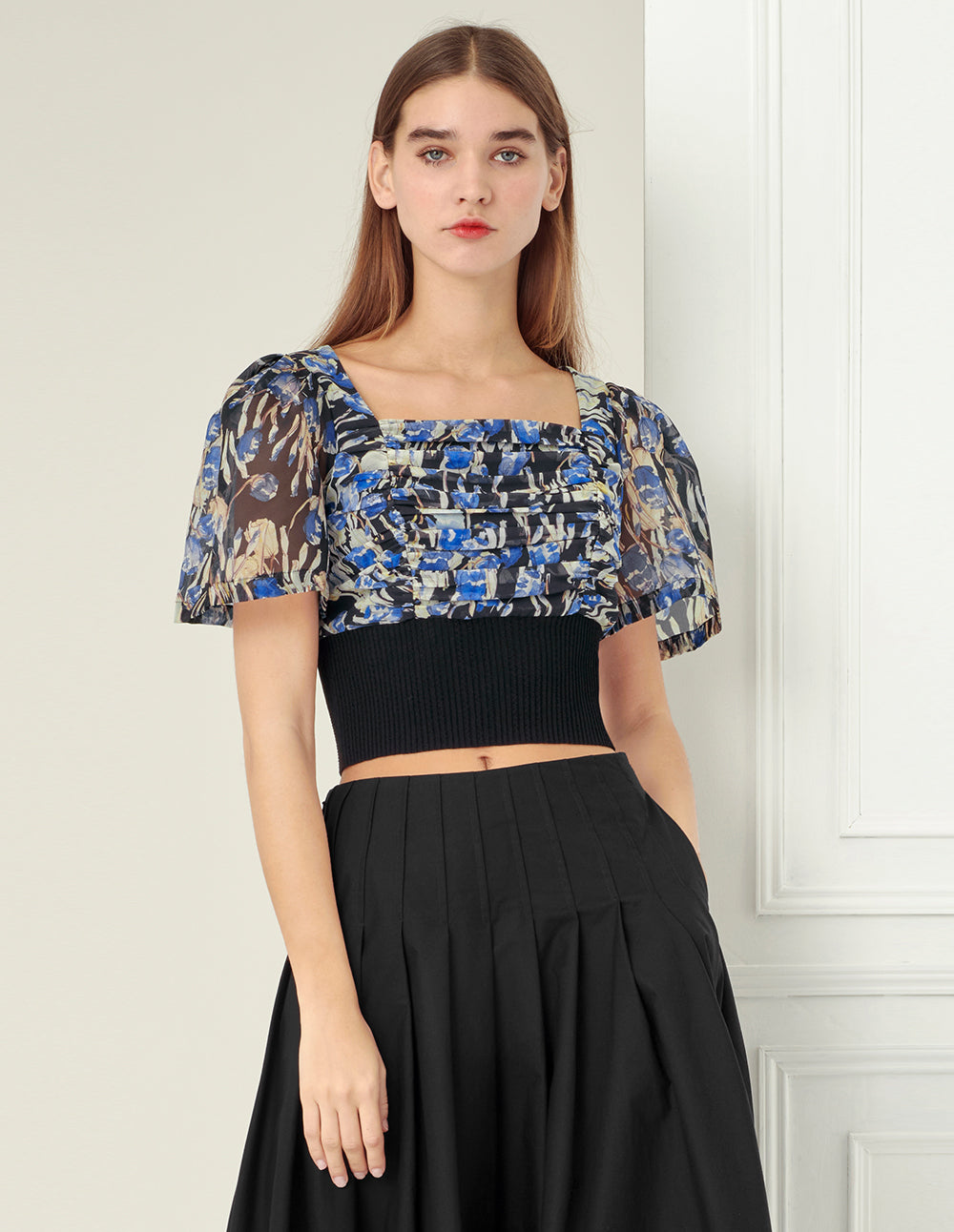 BORA AKSU Colour Ink Flower Needle Shuttle Stitching Top