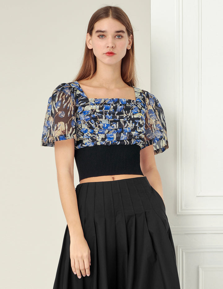 BORA AKSU Colour Ink Flower Needle Shuttle Stitching Top