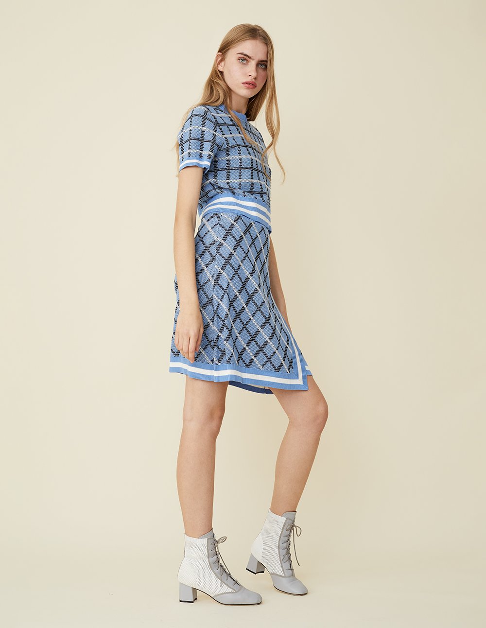 BORA AKSU Plaid Pattern Wrap Knitted Knee Skirt