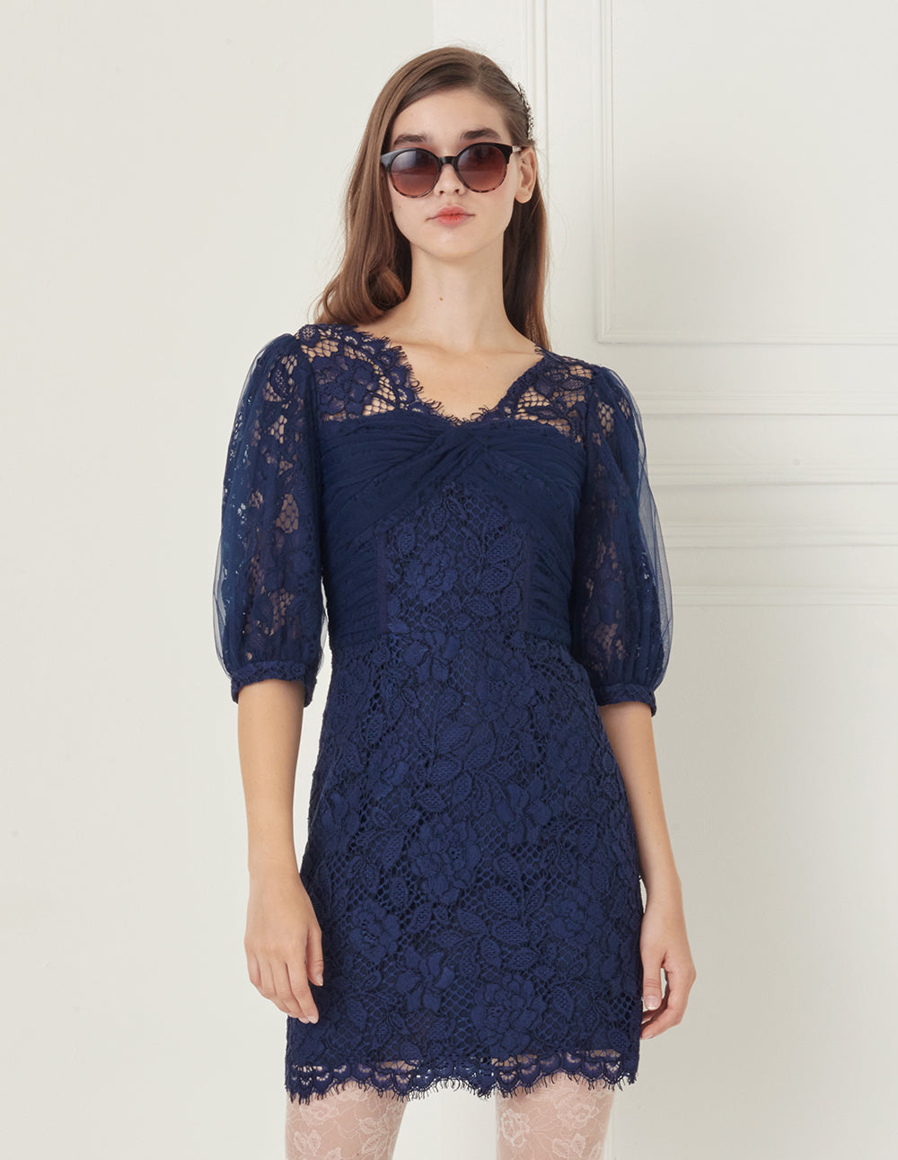 BORA AKSU V-Neck Shirred Tulle Mini Dress