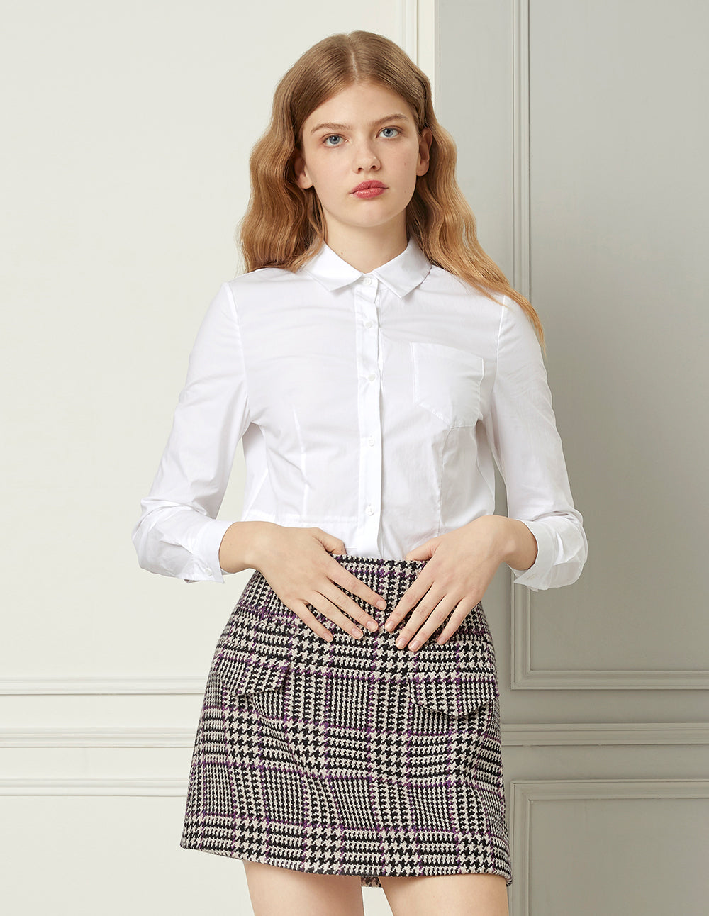 BORA AKSU Houndstooth Flap Pocket A-Line Mini Skirt