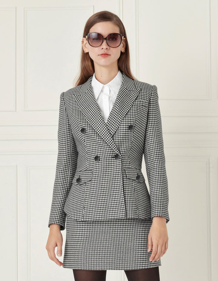 BORA AKSU Wool Houndstooth Versatile A-Sharp Skirt