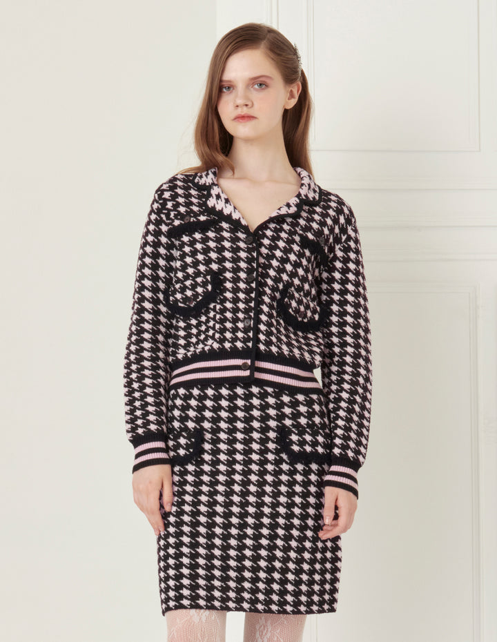 BORA AKSU Black Pink Houndstooth Knitted Skirt