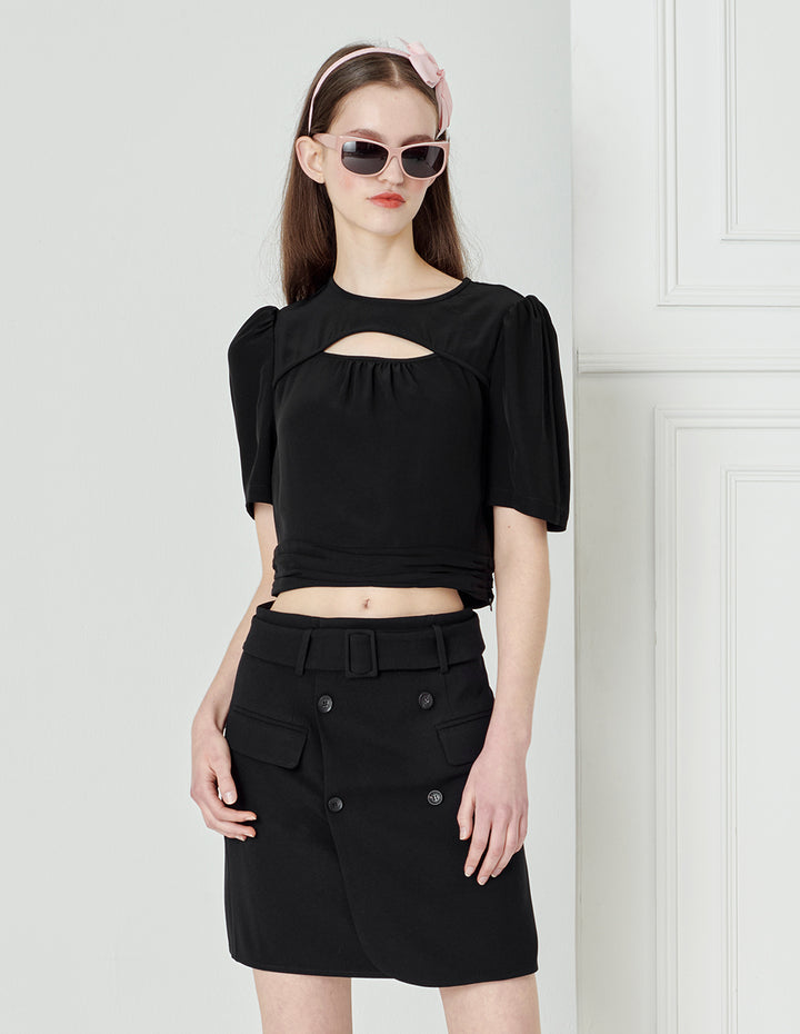 BORA AKSU Acetate Cut-Out Puff-Sleeve Short-Sleeved Top