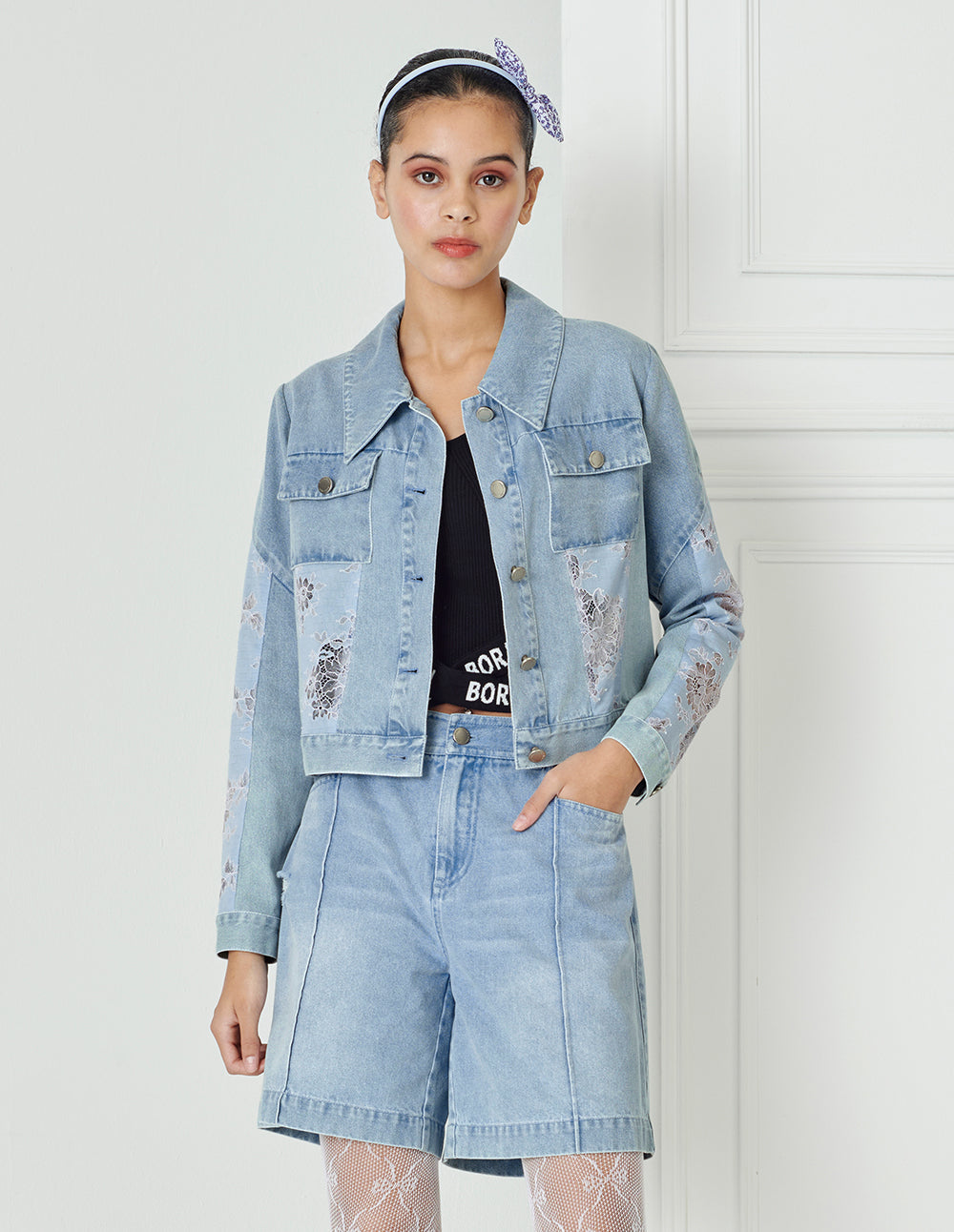 BORA AKSU Straight Cut Cropped White Wash Shorts