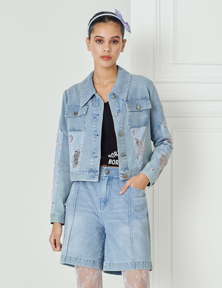 BORA AKSU Straight Cut Cropped White Wash Shorts