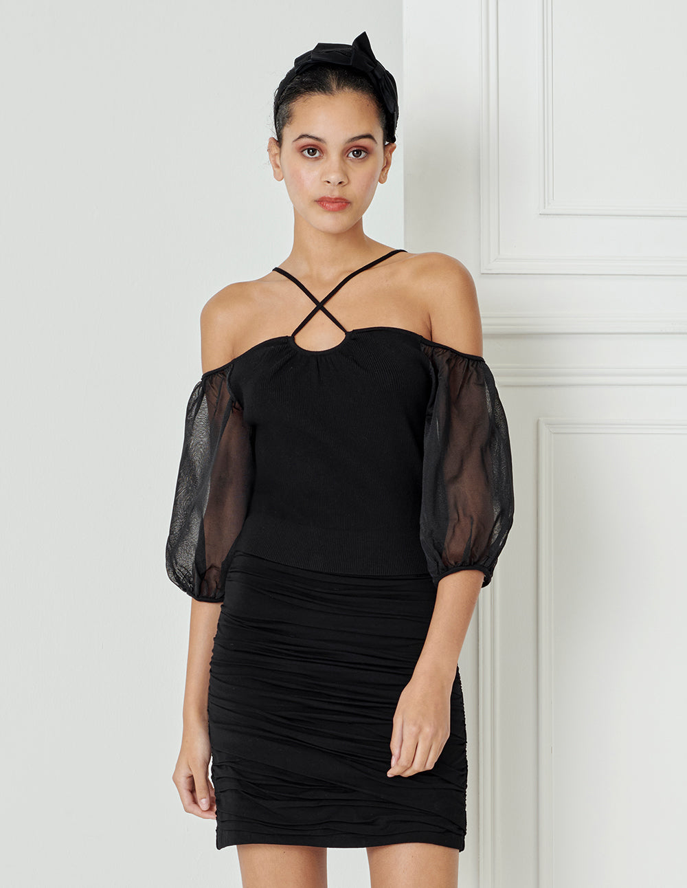 BORA AKSU Cross-Strap Off-The-Shoulder Knitted Top