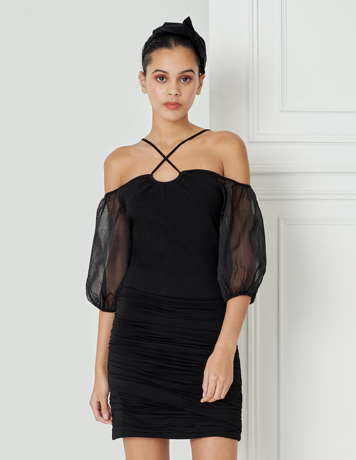 BORA AKSU Cross-Strap Off-The-Shoulder Knitted Top