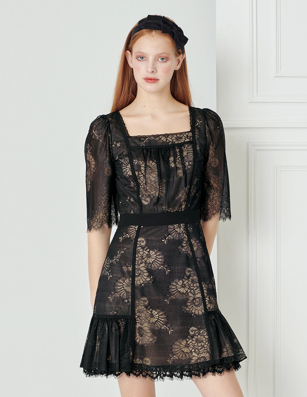 BORA AKSU French Lace Square Neck Dress