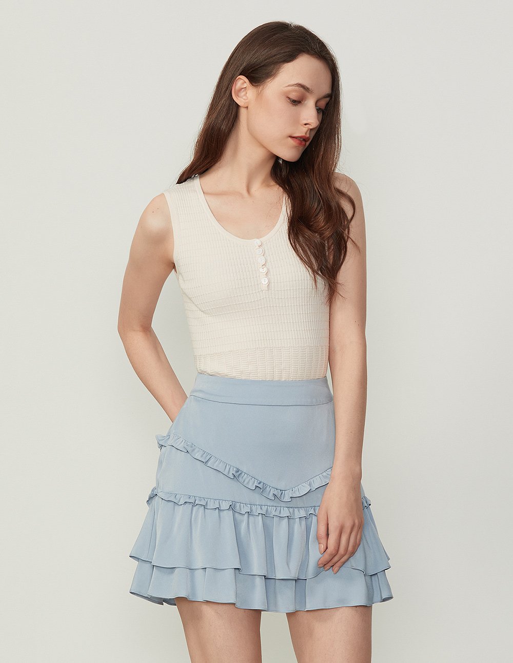 BORA AKSU Ruffle Splicing A-Line Mini Skirt
