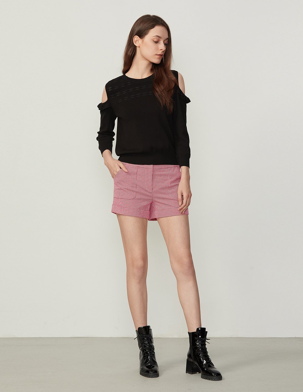 BORA AKSU Gingham Pattern Slim Fit Roll Leg Shorts