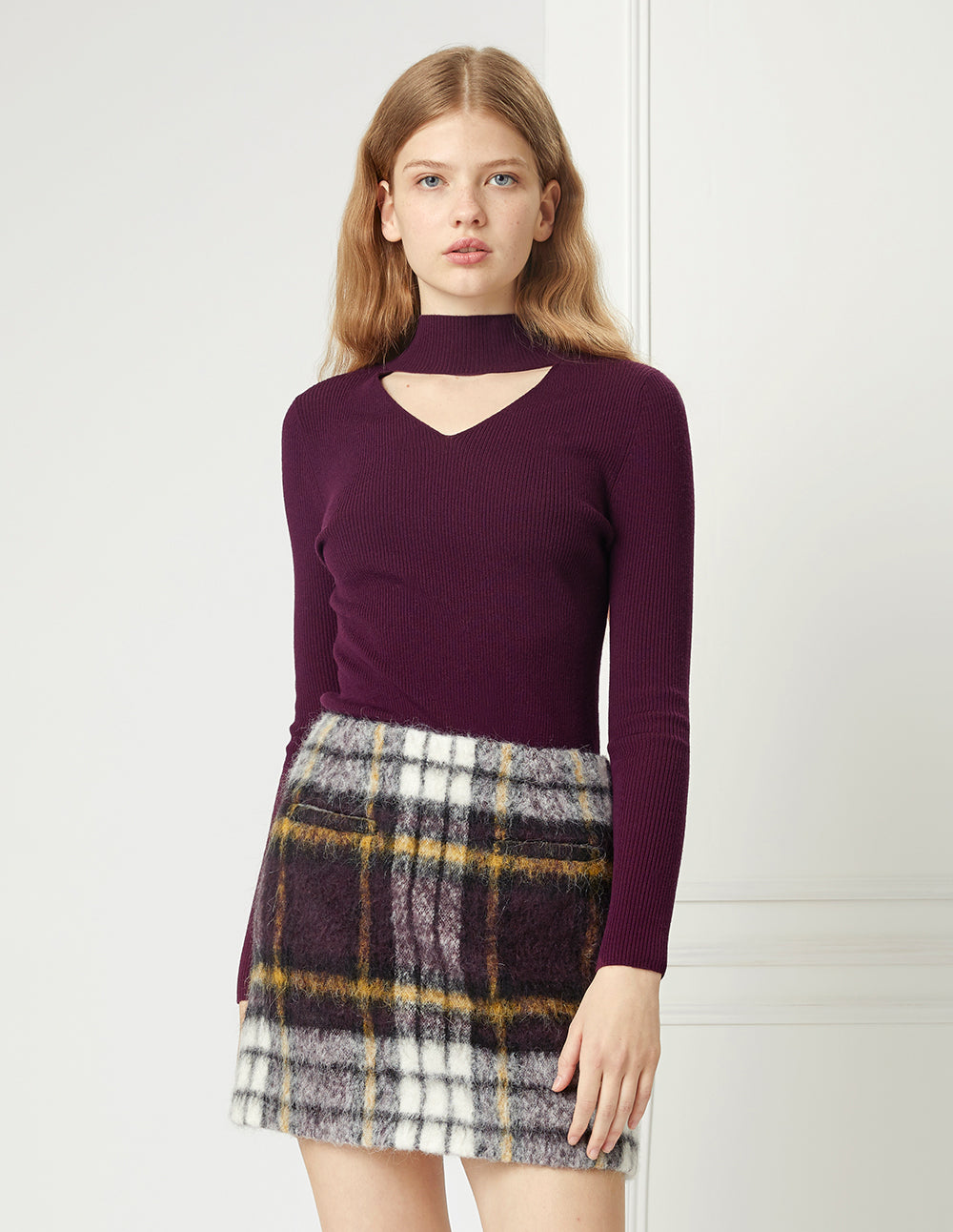BORA AKSU Brown Check Simple A-Line Mini Skirt