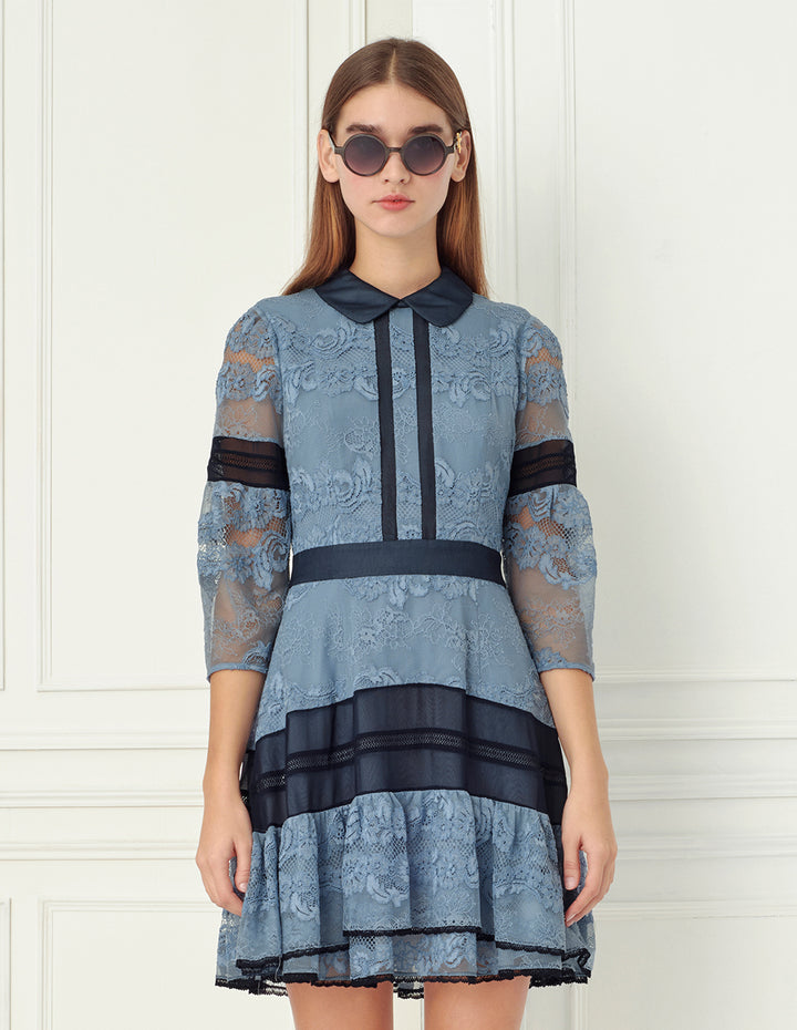 BORA AKSU Peter-Pan Collar Floral Lace Mini Mermaid Dress