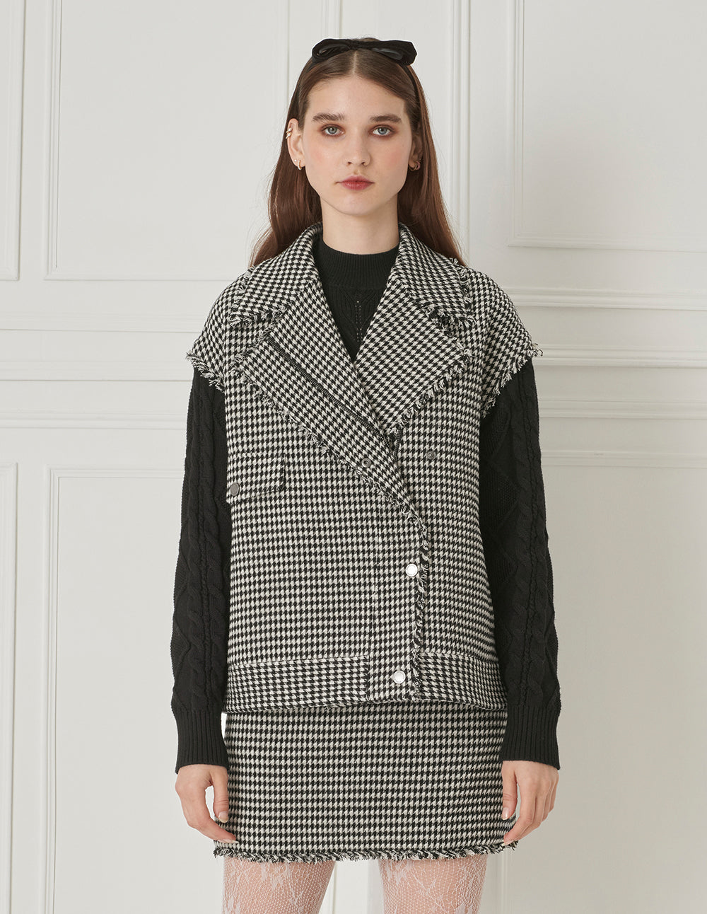 BORA AKSU Houndstooth Wool Skirt