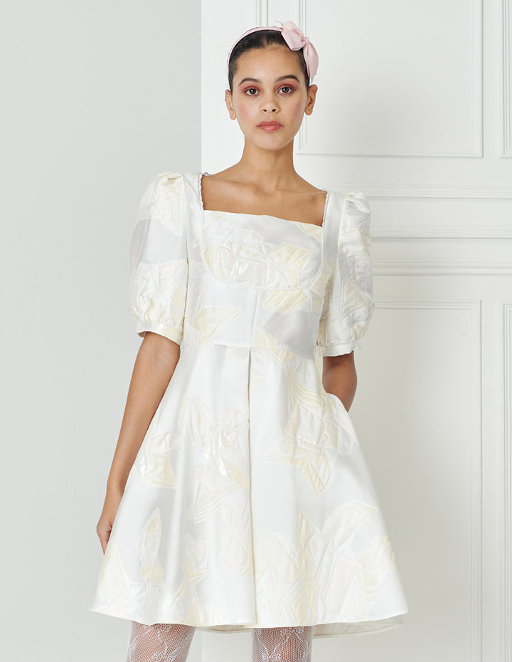 BORA AKSU French Vintage Square Neck Jacquard Dress