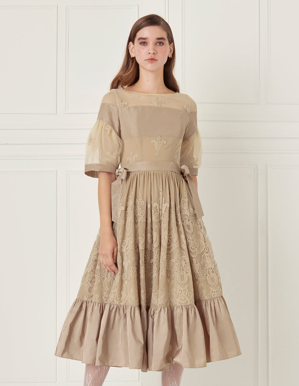 BORA AKSU Sheer See Through Lace Pleated Gown Skirt