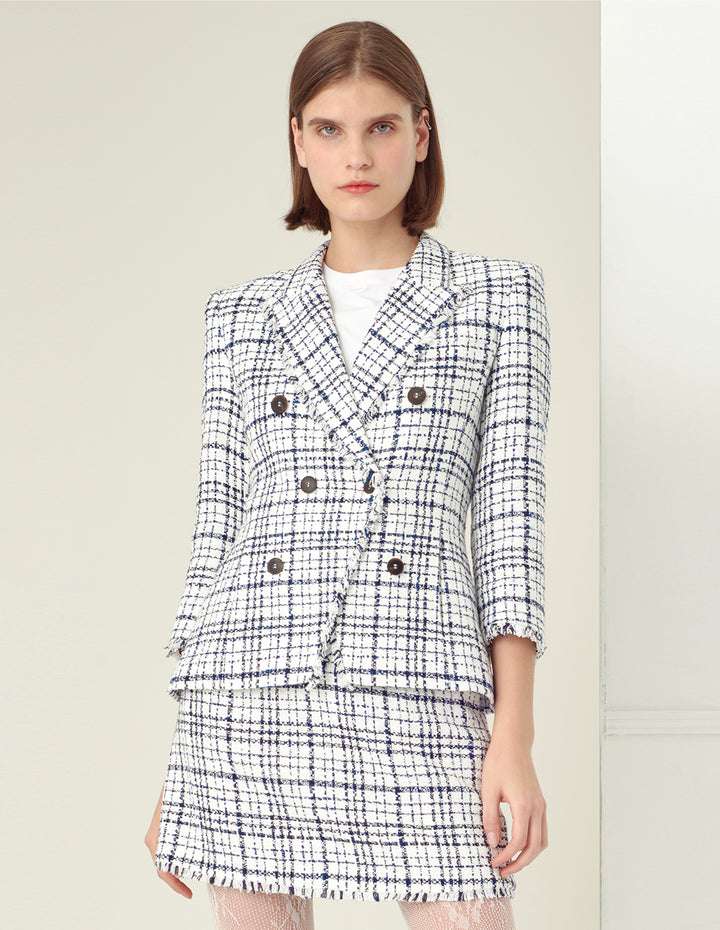 BORA AKSU Tartan check fringe mini skirt