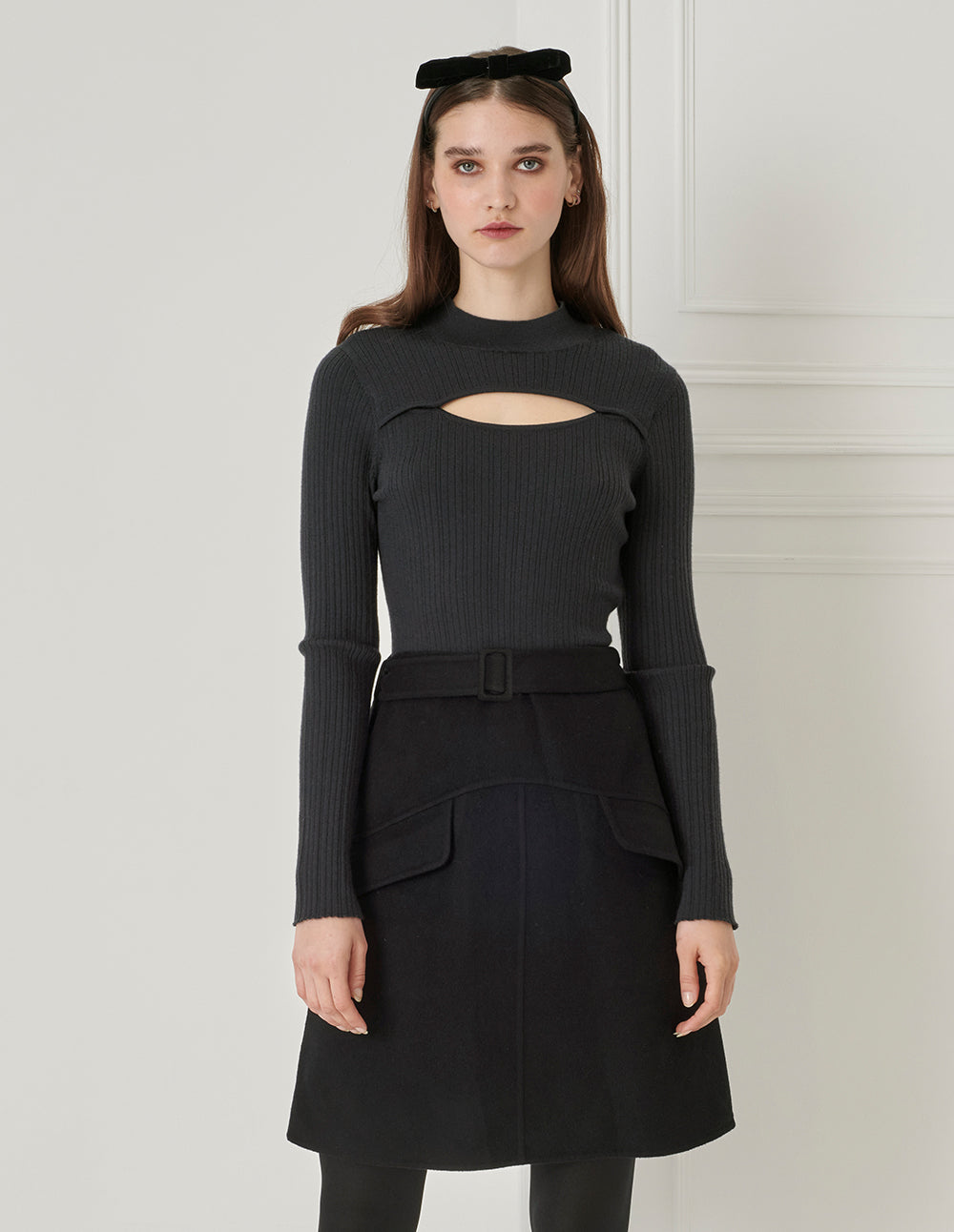 BORA AKSU Mulberry Silk Blend Color Block Hollow Collar Knitted Dress