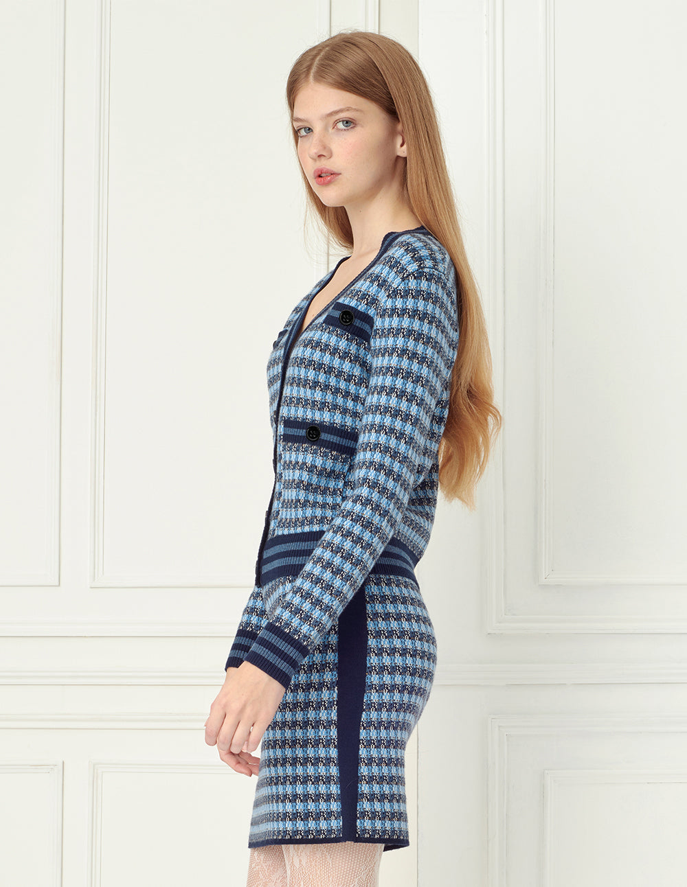 BORA AKSU Blue Tweed Textured Mini Skirt