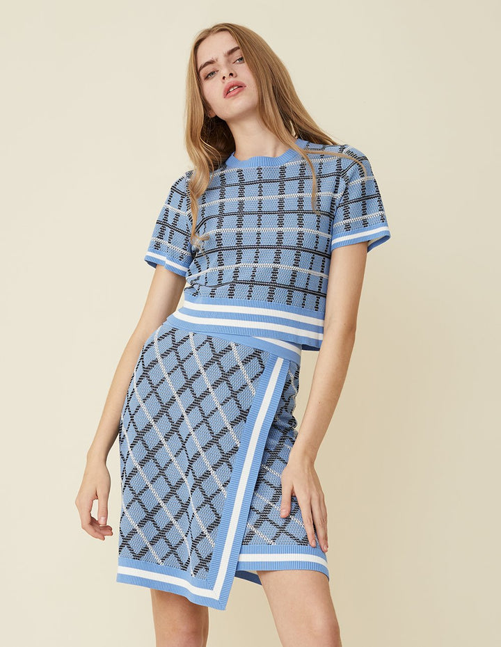 BORA AKSU Plaid Pattern Wrap Knitted Knee Skirt