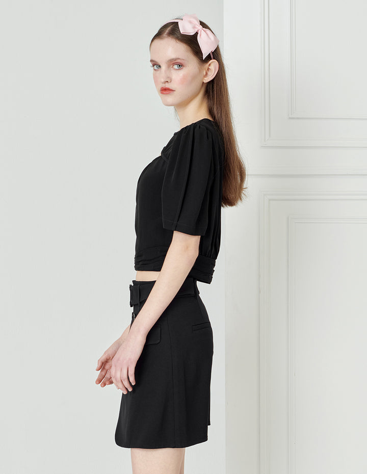 BORA AKSU Acetate Cut-Out Puff-Sleeve Short-Sleeved Top