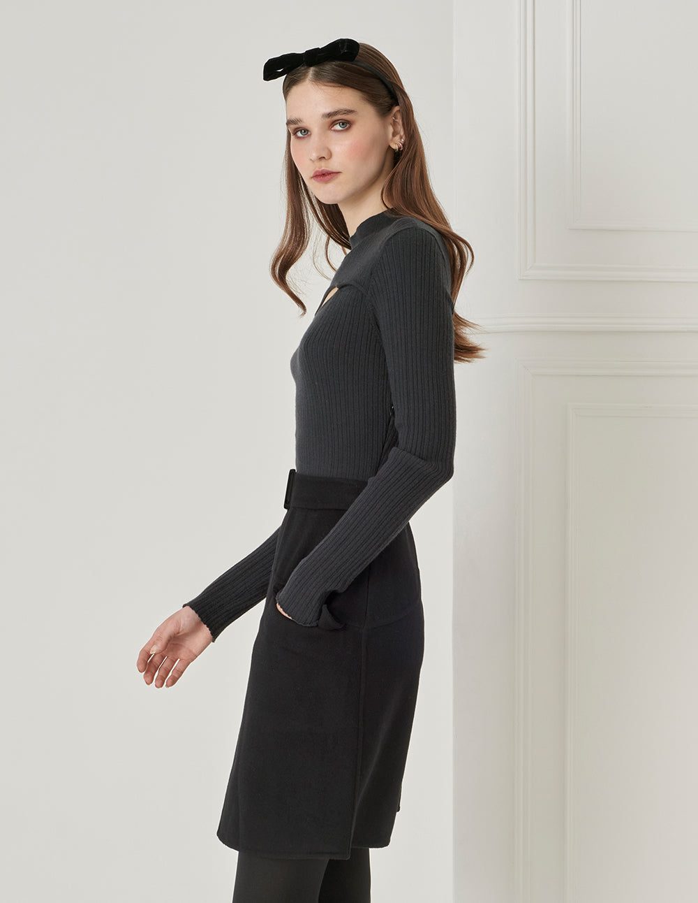 BORA AKSU Mulberry Silk Blend Color Block Hollow Collar Knitted Dress
