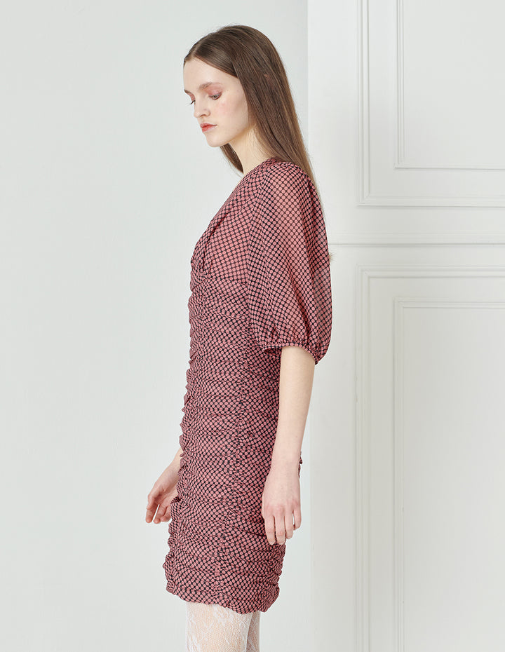 BORA AKSU Vintage pleated V-neck dress