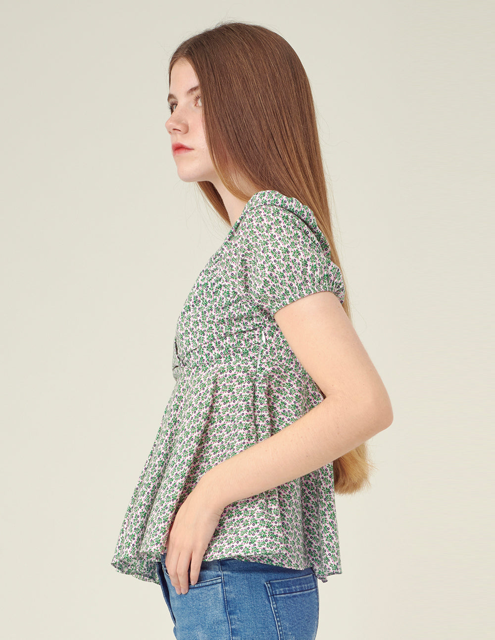 BORA AKSU Light green floral print V-neck short sleeved top