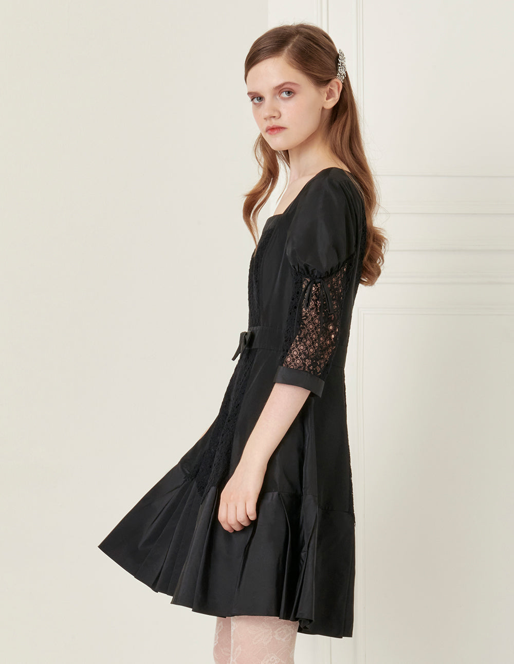 BORA AKSU Slightly Sheer Puff Sleeve Square Neck Dress