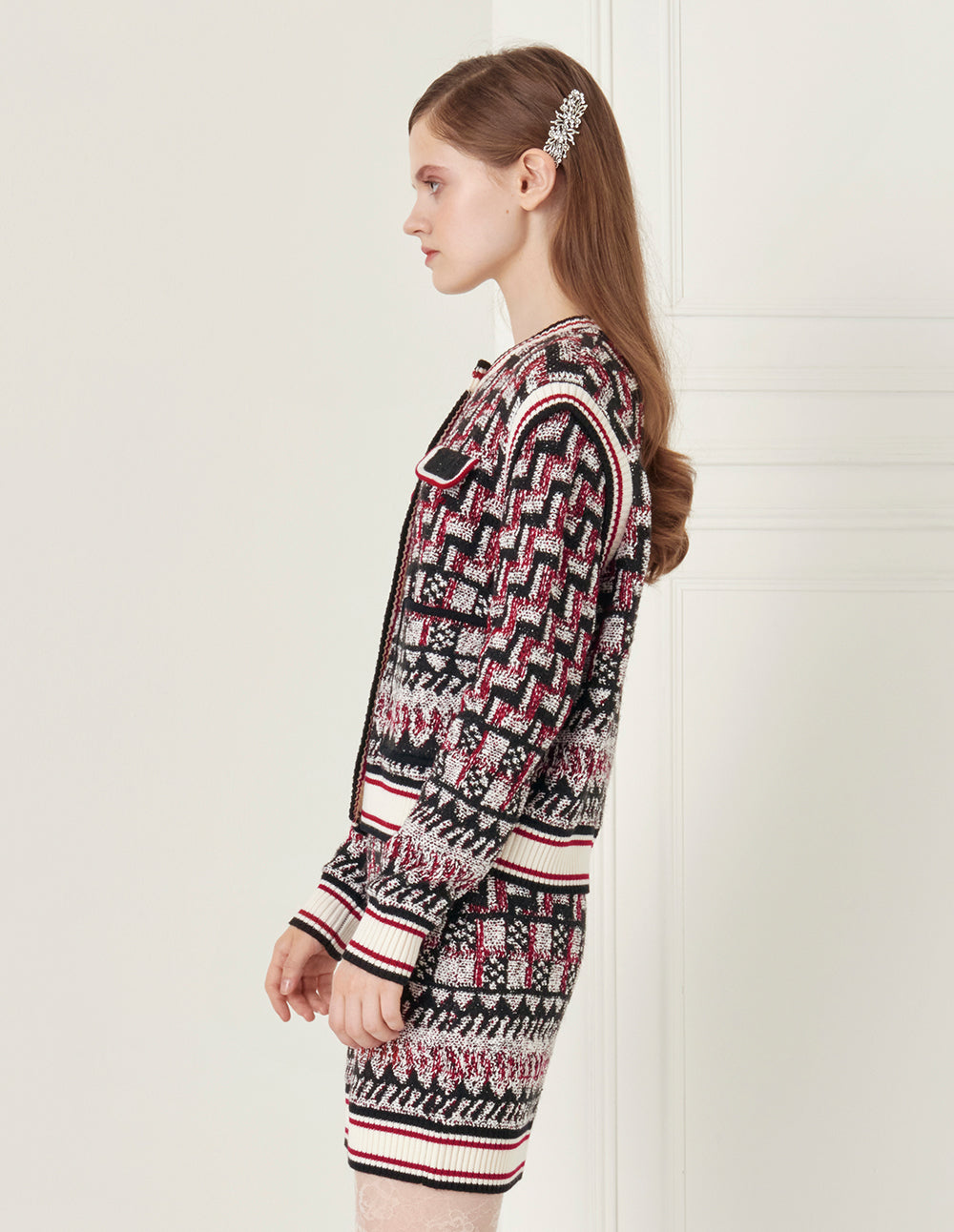 BORA AKSU Red And Black Contrast Color Knitted Skirt