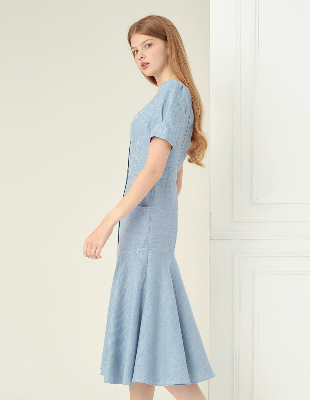BORA AKSU Light Blue Twill Denim Fishtail Skirt
