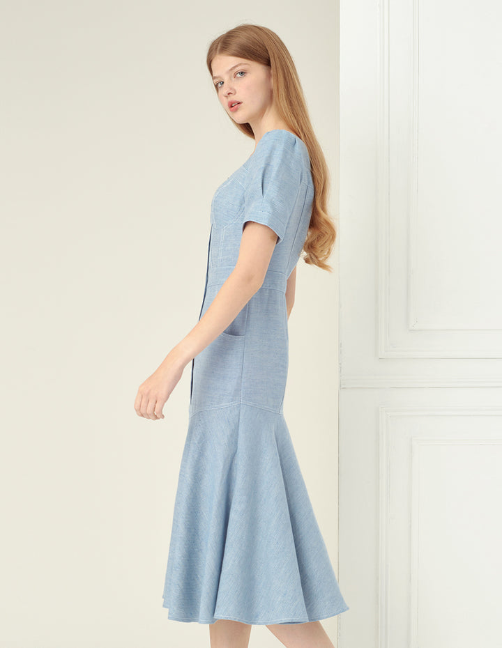 BORA AKSU Light Blue Twill Denim Fishtail Skirt