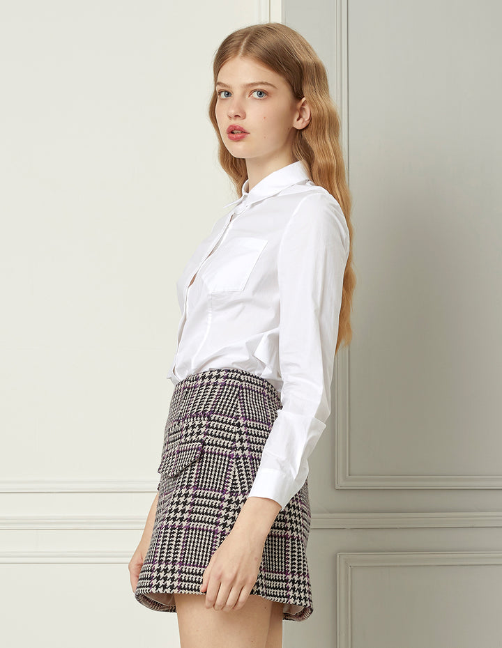 BORA AKSU Houndstooth Flap Pocket A-Line Mini Skirt