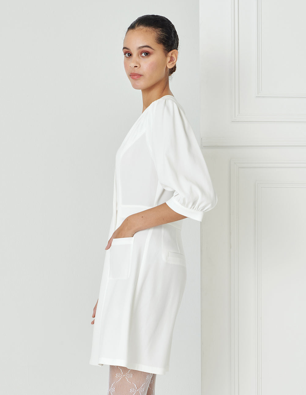 BORA AKSU Triacetate V-Neck Mid-Sleeve Dress