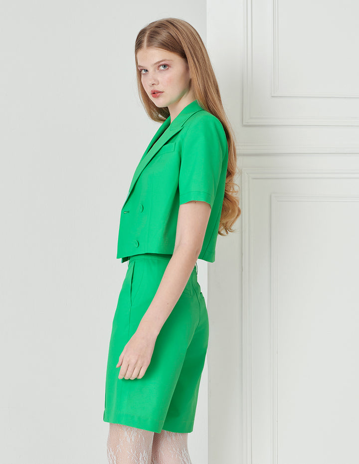 BORA AKSU Pistol Lapel Collar Short-Sleeve Fitted Blazer