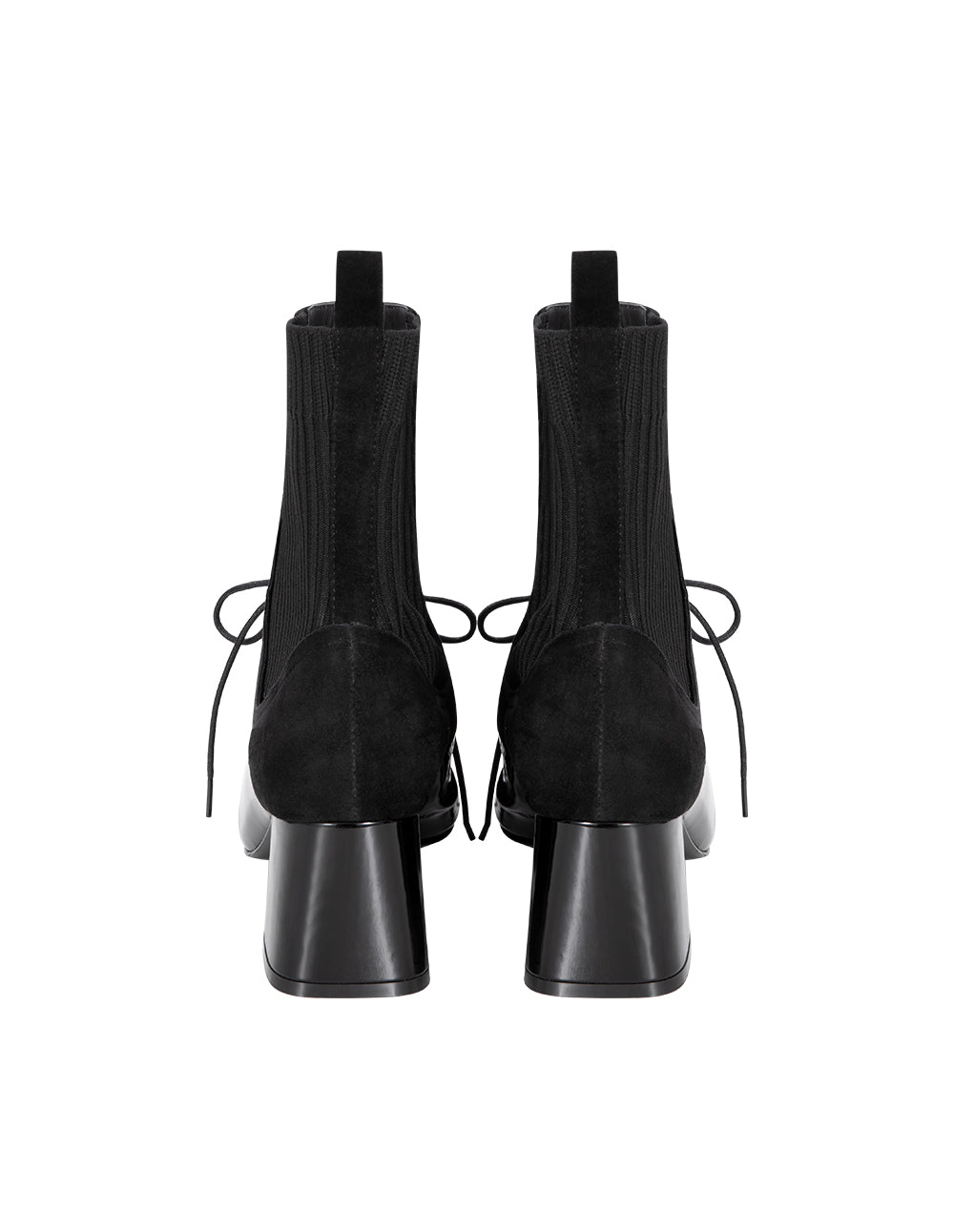 BORA AKSU Black Patent Panelled Stretch Knit Booties