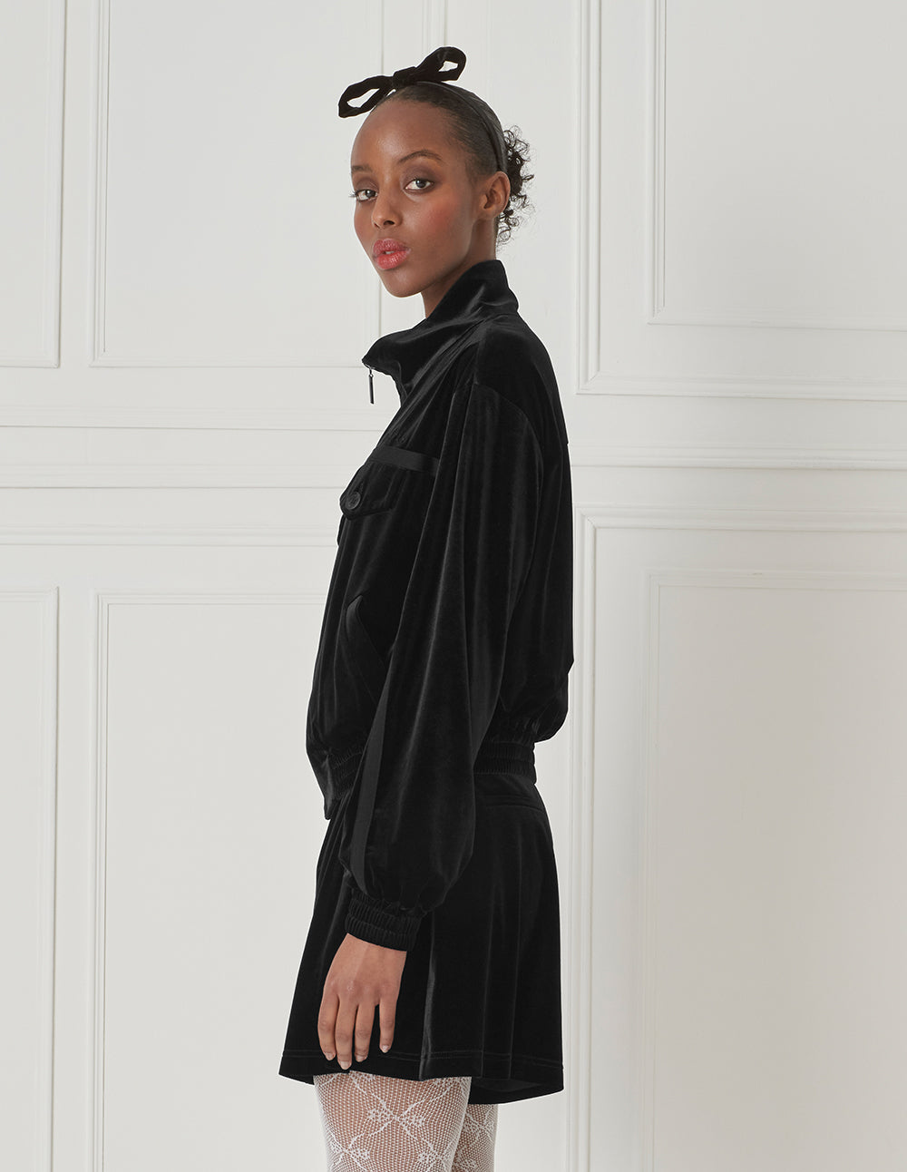 BORA AKSU Casual Velvet High Waist Wide-Leg A-Line Shorts