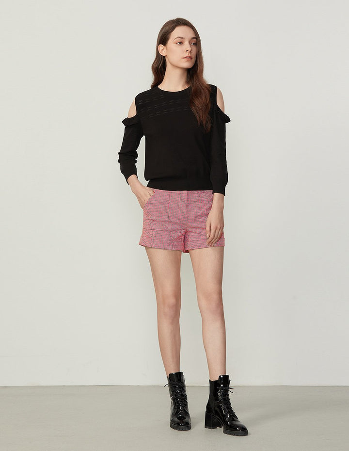 BORA AKSU Gingham Pattern Slim Fit Roll Leg Shorts