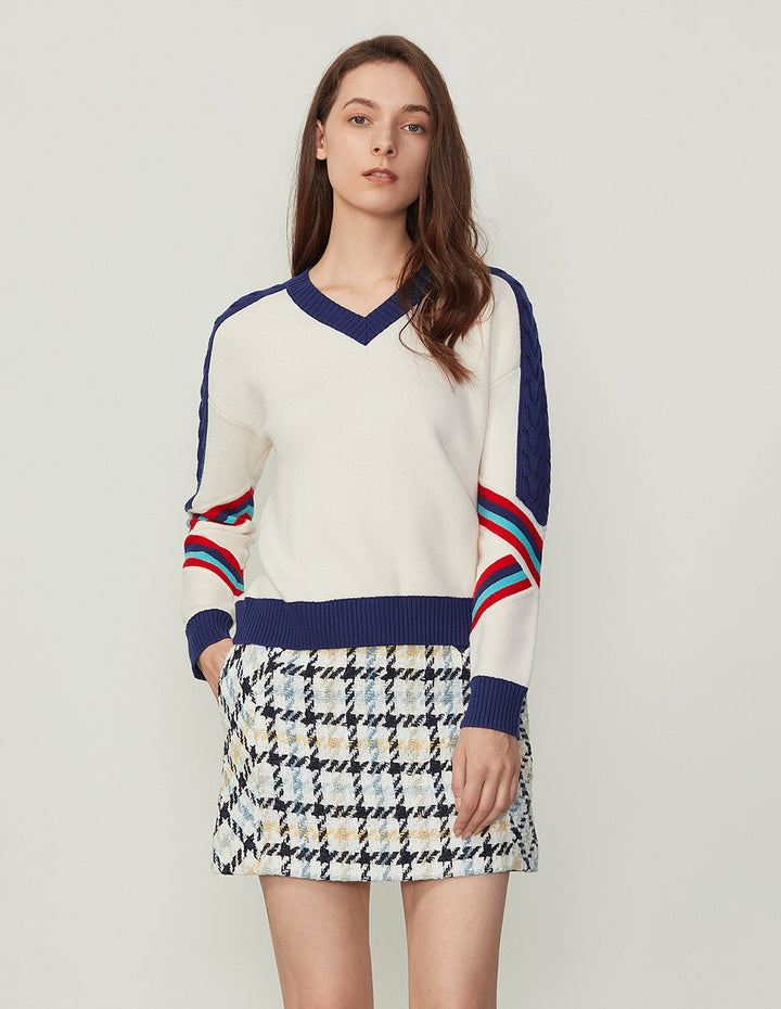 BORA AKSU Denim Waist Splicing Tartan Pattern Tweed Mini Skirt