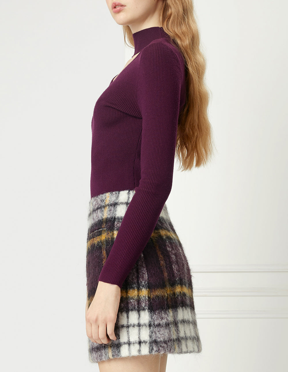 BORA AKSU Brown Check Simple A-Line Mini Skirt