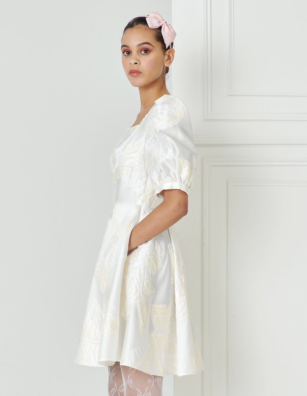 BORA AKSU French Vintage Square Neck Jacquard Dress