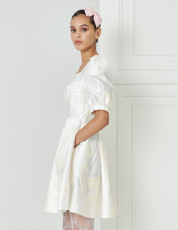 BORA AKSU French Vintage Square Neck Jacquard Dress