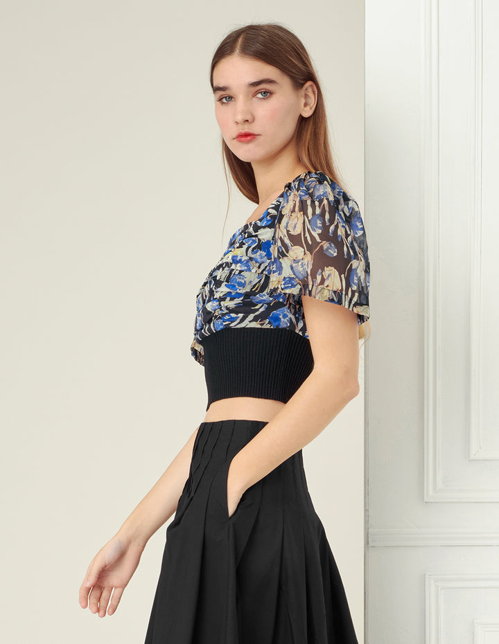 BORA AKSU Colour Ink Flower Needle Shuttle Stitching Top