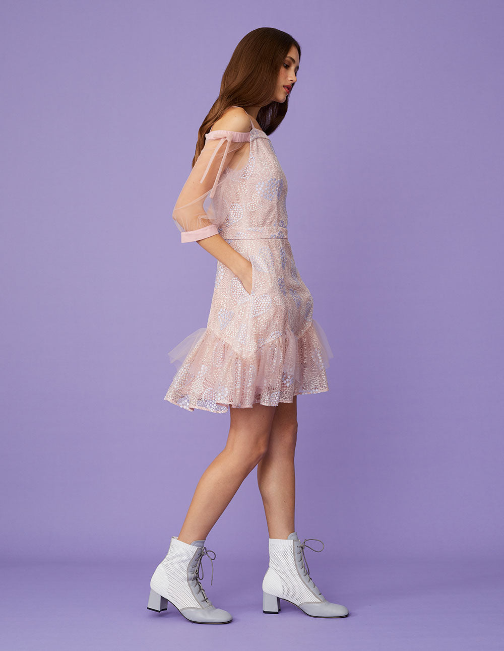 BORA AKSU Off-Shoulder Tulle Ruffle Mini Dress