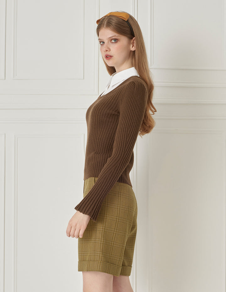 BORA AKSU Plaid Wool Cropped Shorts