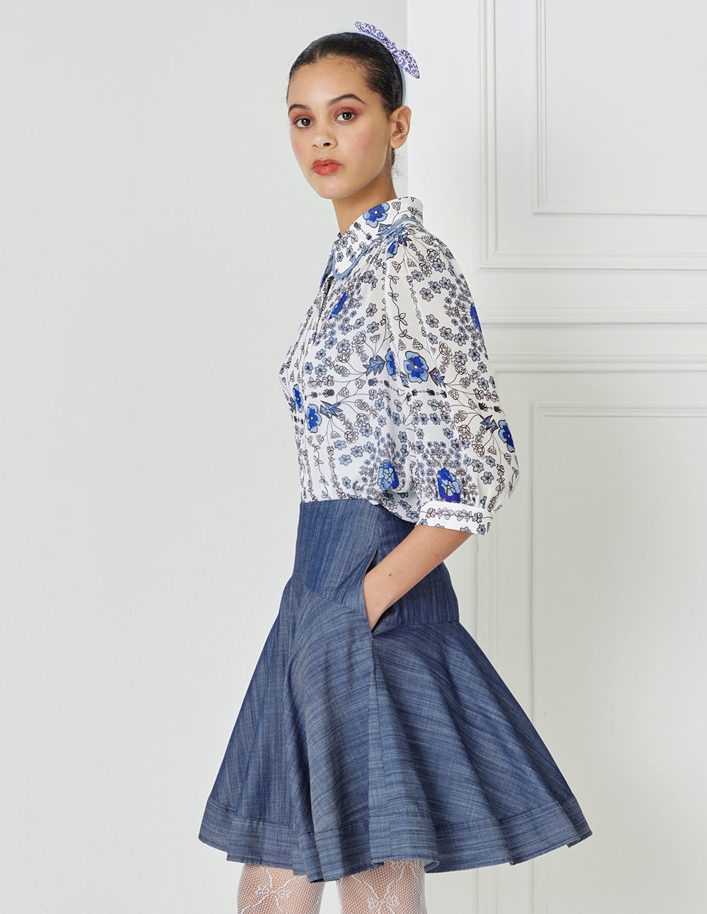 BORA AKSU Navy Blue Hemline Mini Skirt