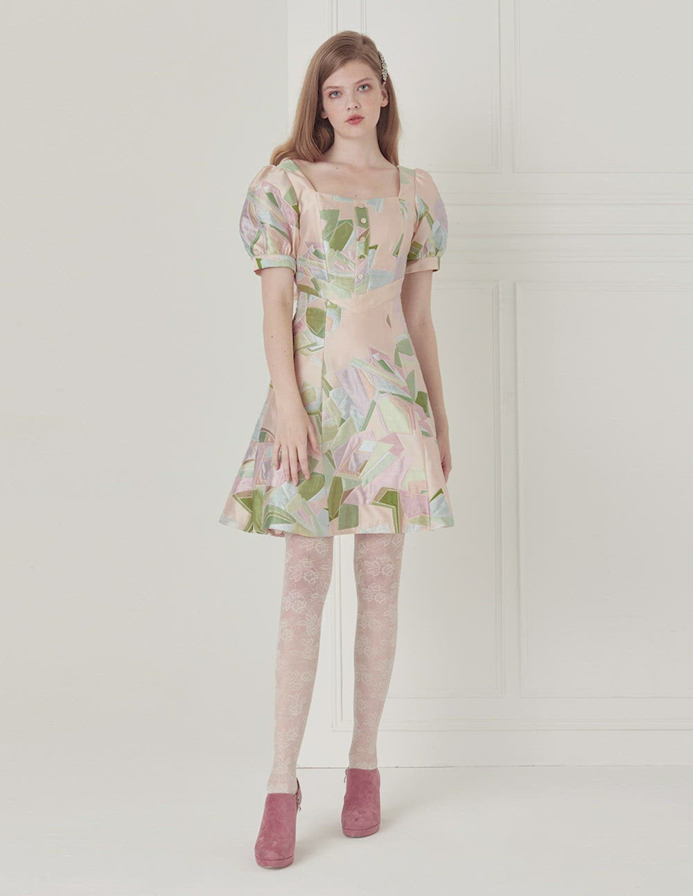 BORA AKSU Puff Sleeve Jacquard Mini Dress