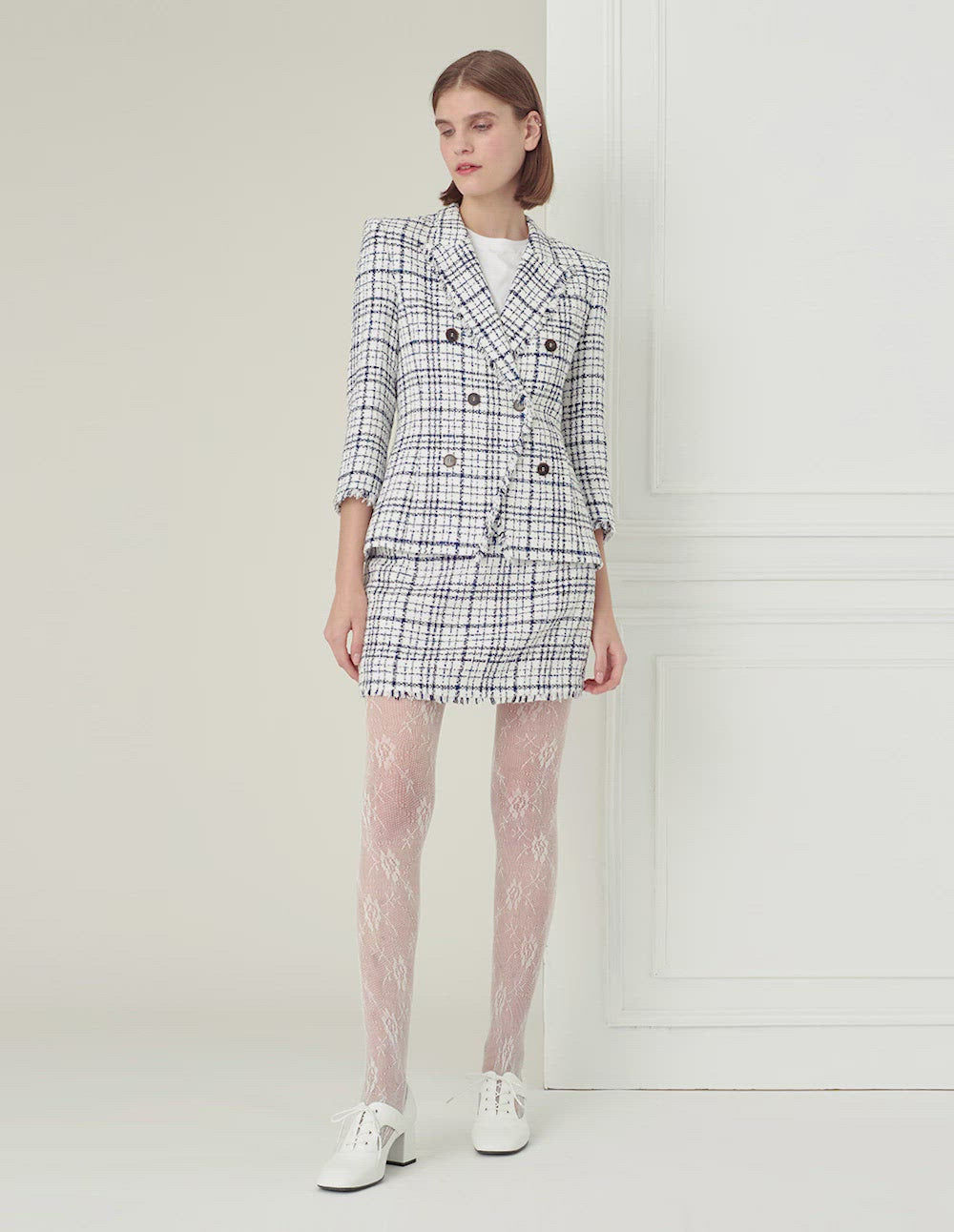 BORA AKSU Tartan check fringe mini skirt