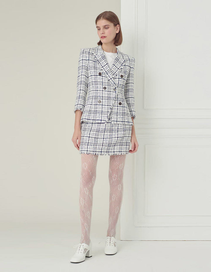 BORA AKSU Tartan check fringe mini skirt