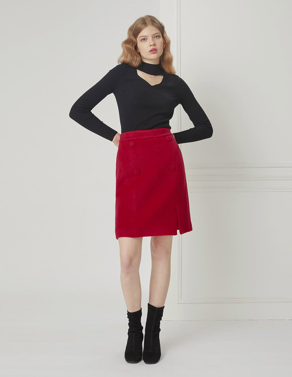 BORA AKSU Cherry Red Woollen Mini Skirt